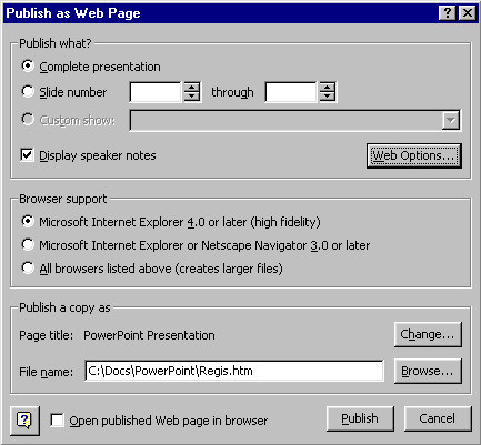 Publish as Web Page Dialog Box